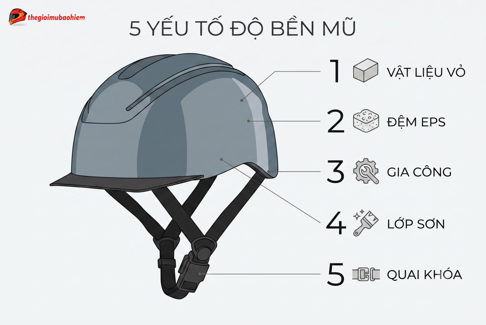 5 yếu tố quyết định độ bền của mũ bảo hiểm siêu nhẹ