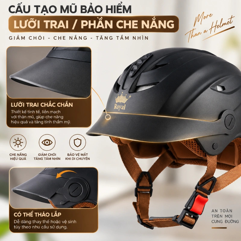 Lưỡi trai hoặc phần che nắng nằm trong các cấu tạo của nón bảo hiểm