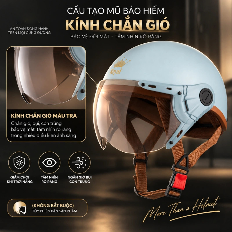 Cấu tạo của nón bảo hiểm có kính chắn gió nhưng không bắt buộc