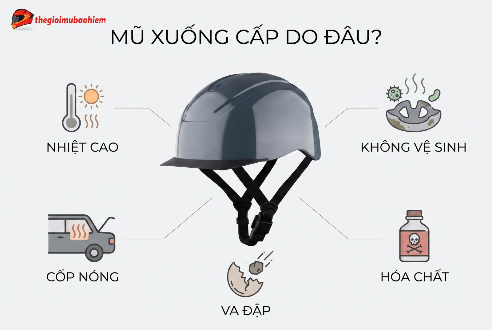 Điều gì khiến mũ bảo hiểm nhanh xuống cấp?