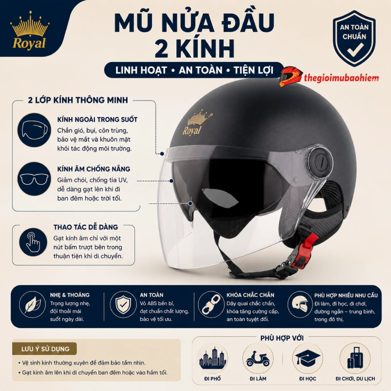Các loại mũ bảo hiểm đẹp gồm mũ 1/2 2 kính