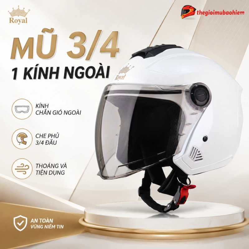 Các loại mũ bảo hiểm đẹp gồm mũ 3/4 kính ngoài
