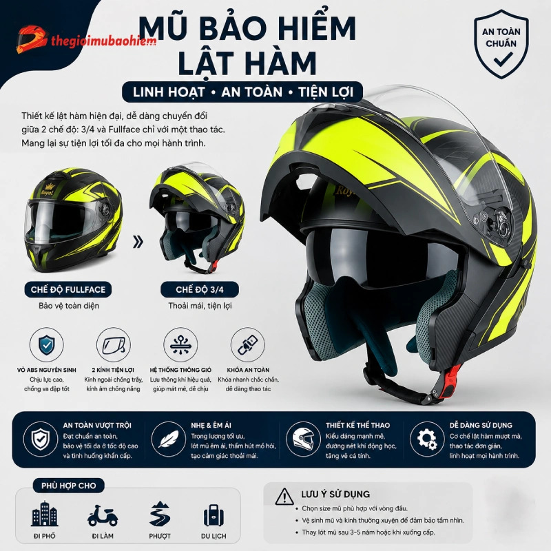 Các loại mũ bảo hiểm đẹp gồm mũ lật hàm