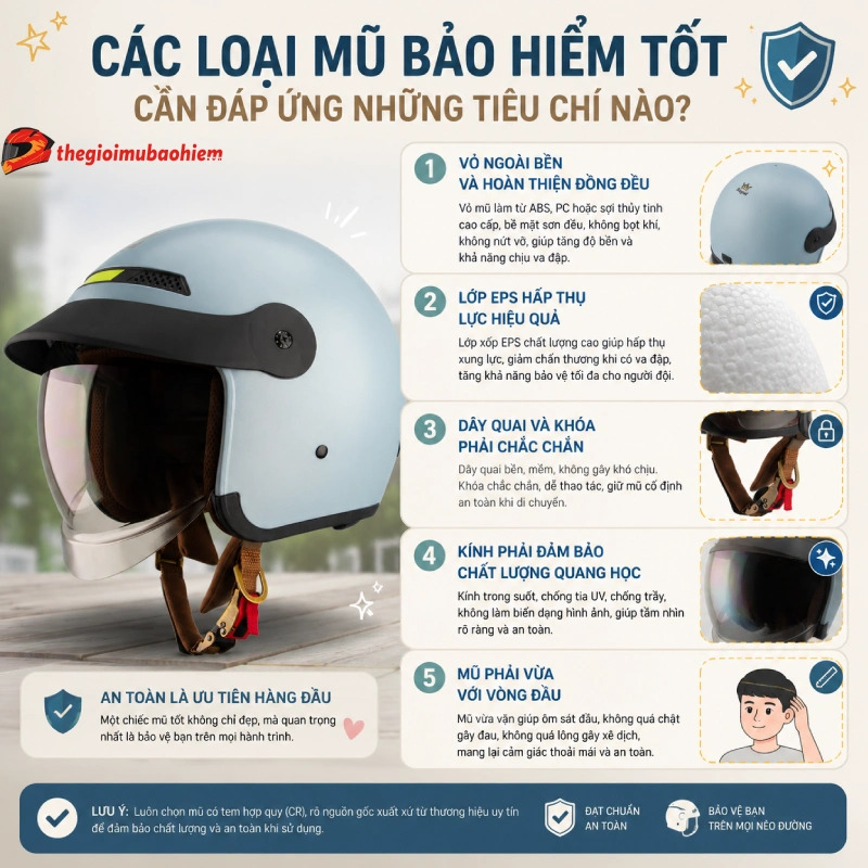 Các loại mũ bảo hiểm tốt cần đáp ứng những tiêu chí nào?