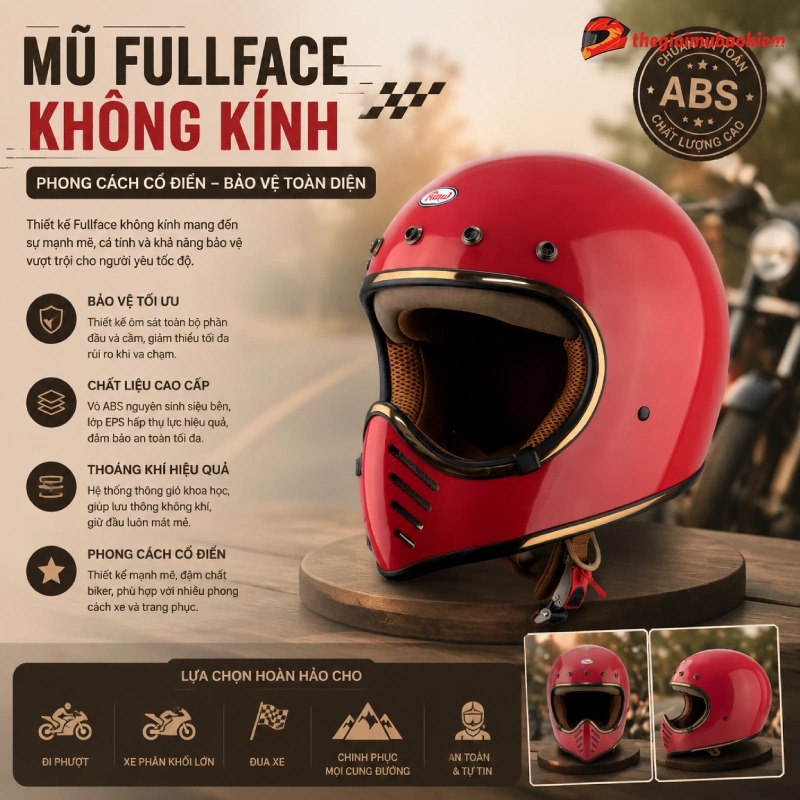 Các loại mũ bảo hiểm đẹp gồm mũ fullface không kính