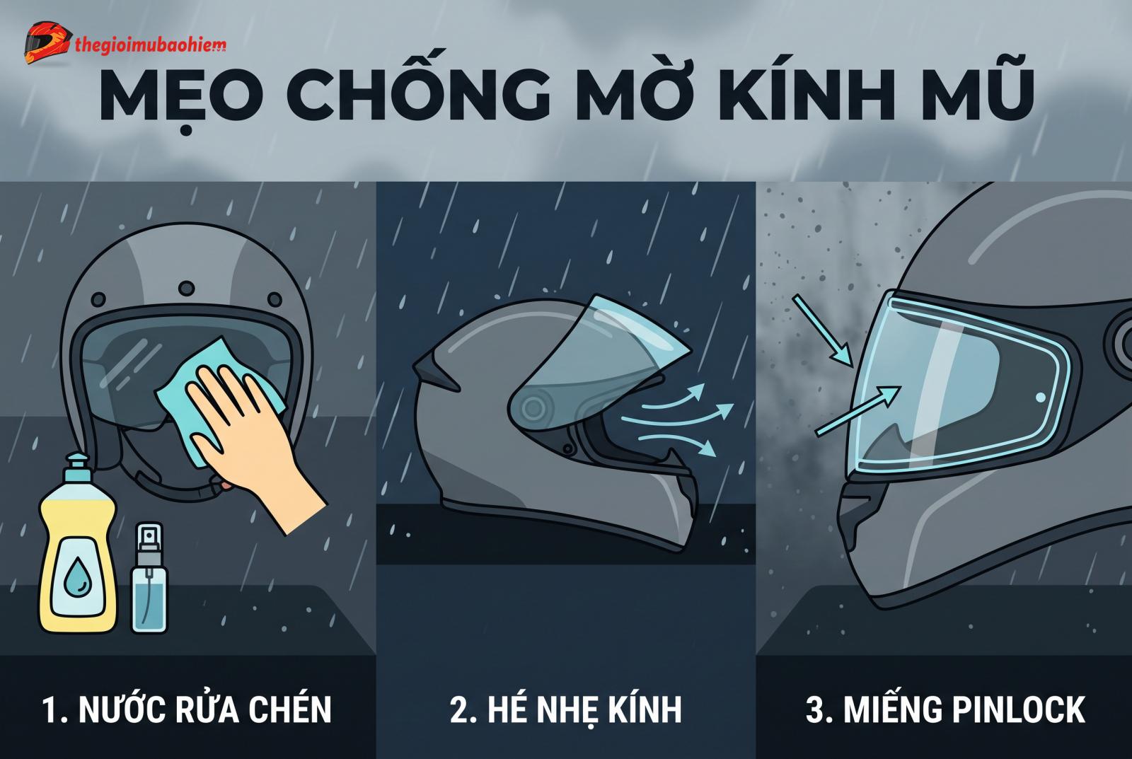 Tuyệt chiêu chống mờ kính cho mũ bảo hiểm đi mưa hiệu quả